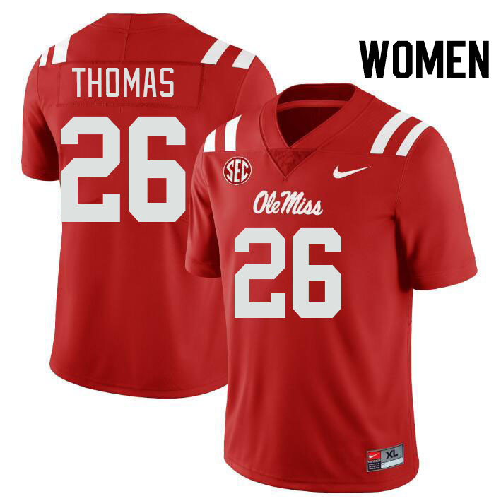 Women #26 Domonique Thomas Ole Miss Rebels College Football Jerseys Stitched-Red